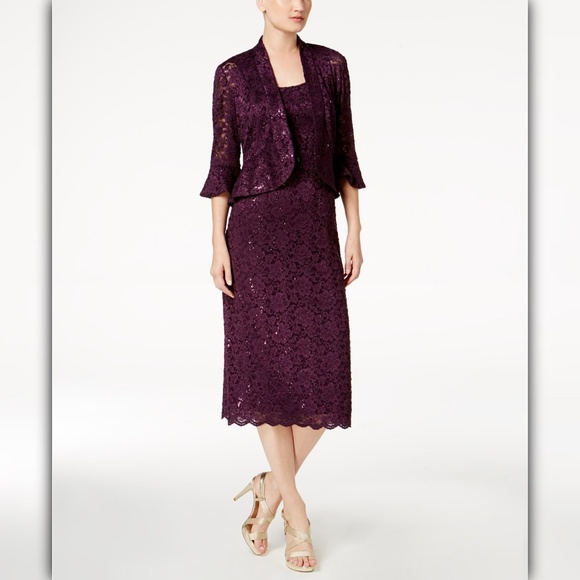r & m richards sequined lace midi dress and jacket